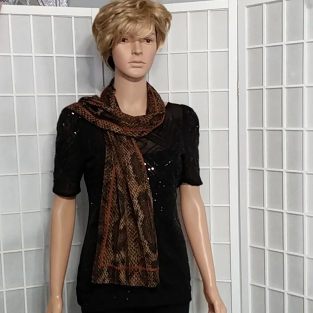 Women's Scarf Sheer‎ Snakeskin pattern brown and black 54.5